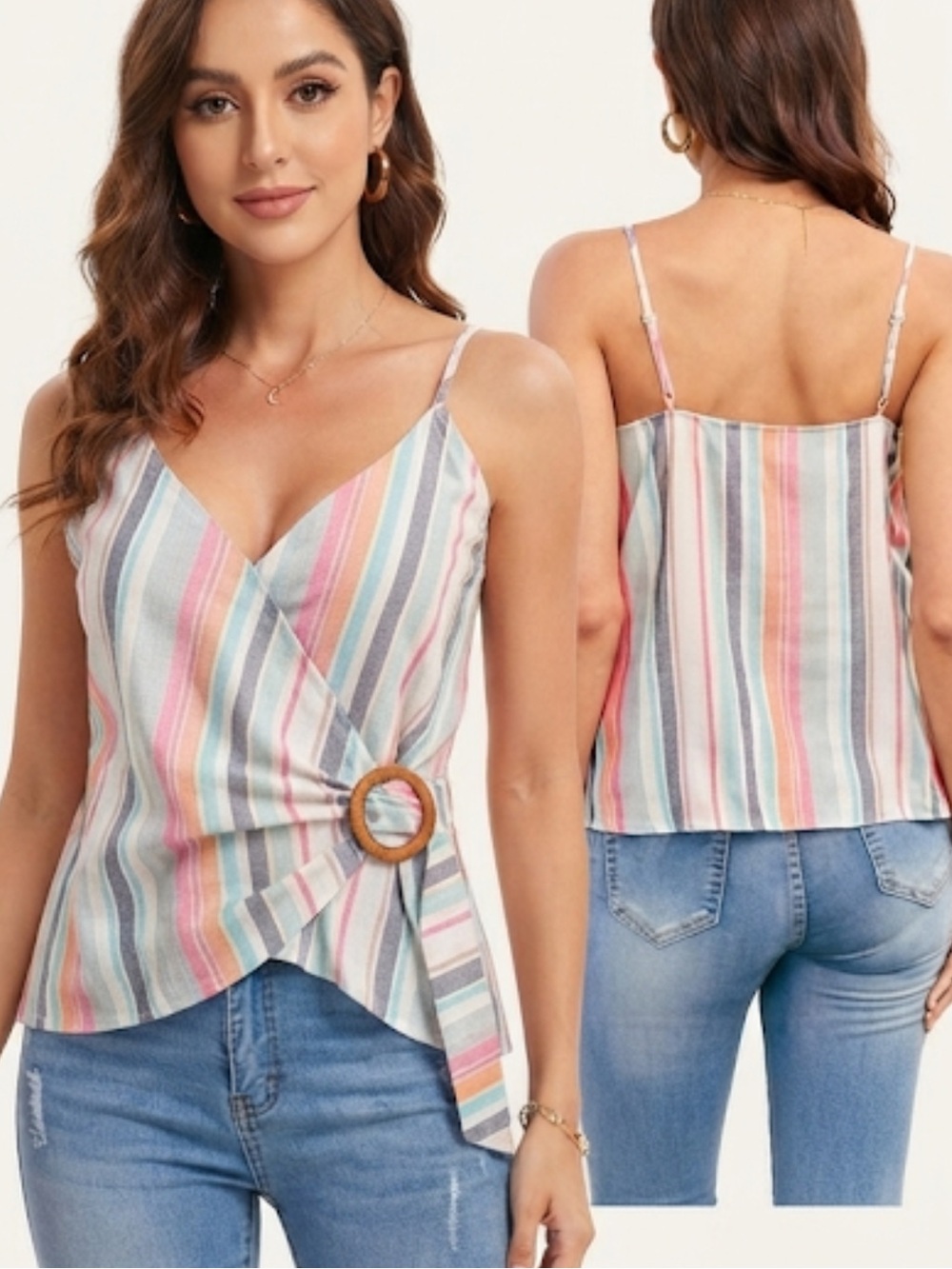 SHEIN VCAY Striped O-ring Detail Cami Top size XS new without tag